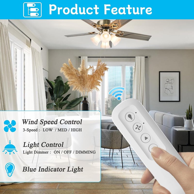 COREBAY Ceiling Fan Remote Control Replacement for Hunter 99770 99392 99813, Compatible with Hunter 99770 99392 99118 99122 99123 99119, Light Dimmer 3-Speed Wall Mount (Remote Only) - Image 2